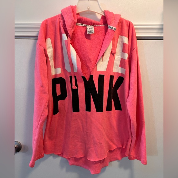 PINK Victoria's Secret Tops - Victoria's Secret VS PINK Pullover V-Neck Hoodie Hot Pink Medium LG